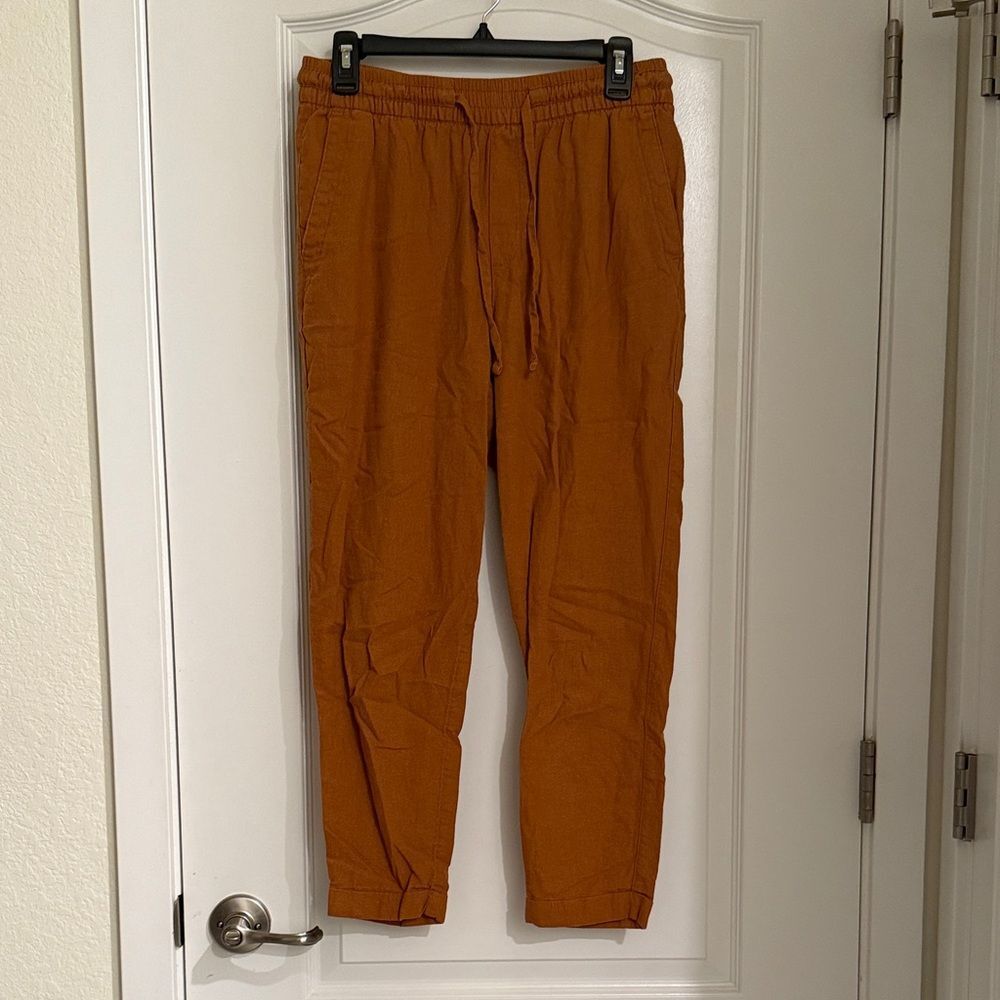 Old Navy Rust Orange Linen Blend Drawstring Pants Size Small Lightweight Summer